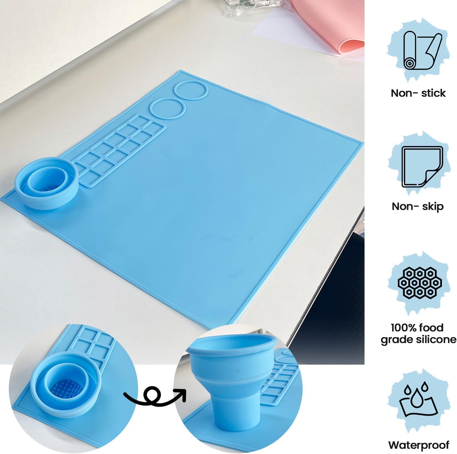 Silicone Craft Art Mat with Cleaning Cup (42×37 cm)