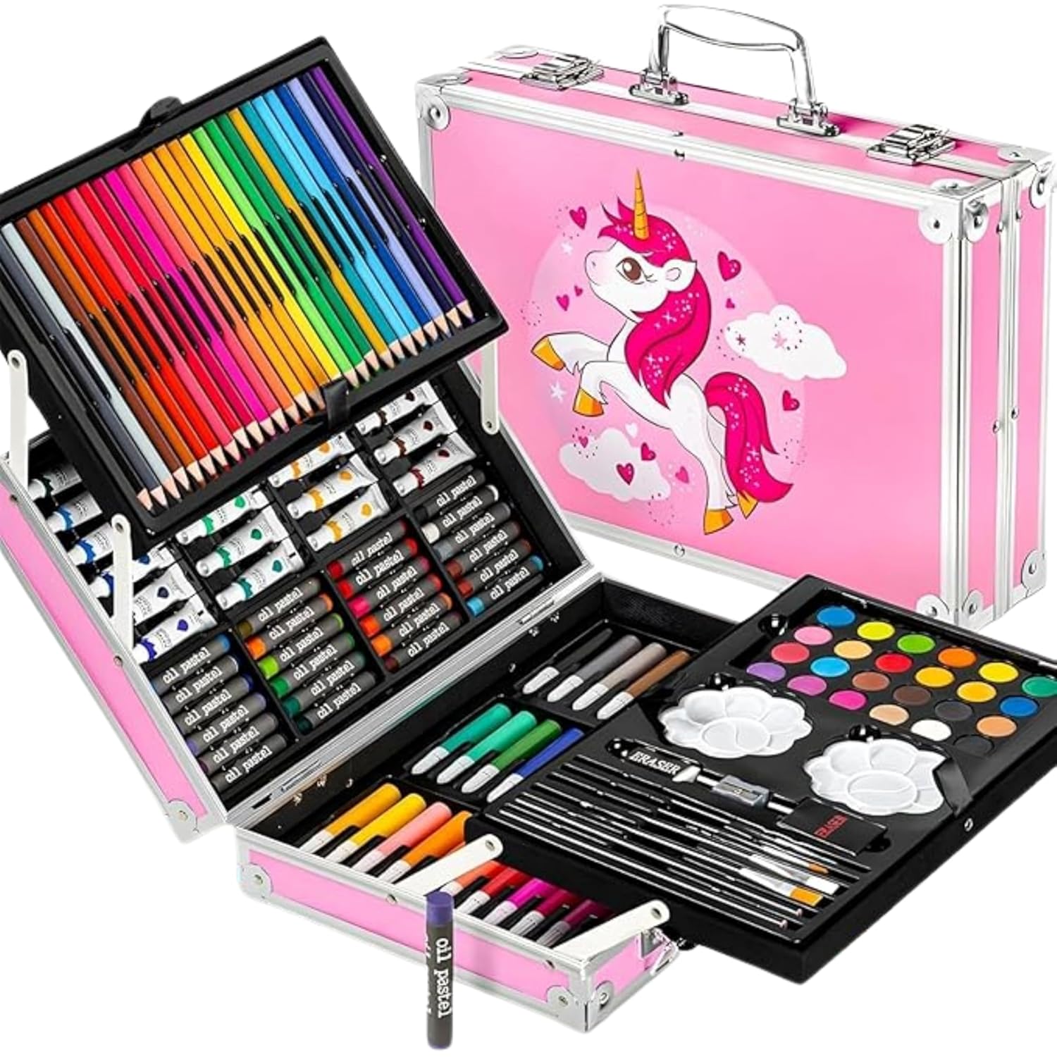 Premium 2-Layer Art Supplies Colouring Kit – 145 Pieces | Portable Case for Kids (3–10 Years)
