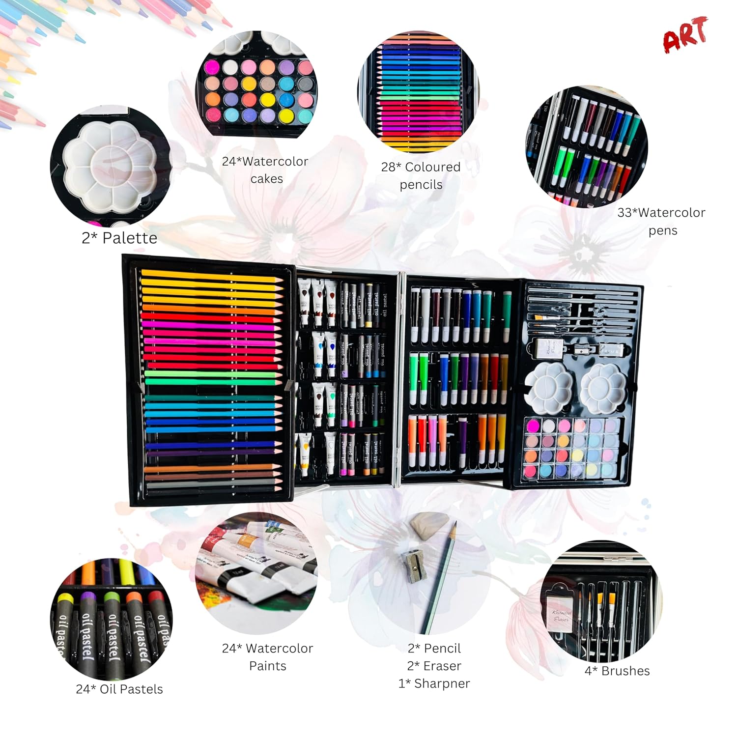 Premium 2-Layer Art Supplies Colouring Kit – 145 Pieces | Portable Case for Kids (3–10 Years)
