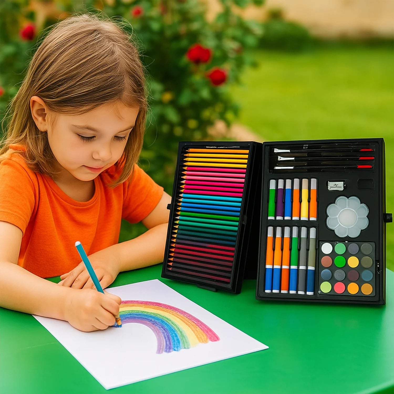 Premium 2-Layer Art Supplies Colouring Kit – 145 Pieces | Portable Case for Kids (3–10 Years)